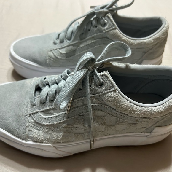 Vans Old Skool Stacked Embroidered Checkerboard Suede Gray Sneakers - Picture 2 of 5